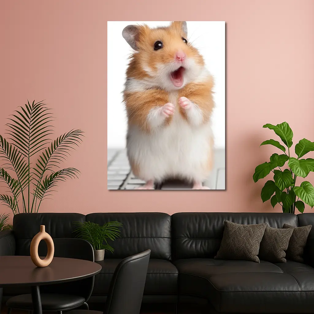 Surprised Hamster Standing On Keyboard White – Wall Art