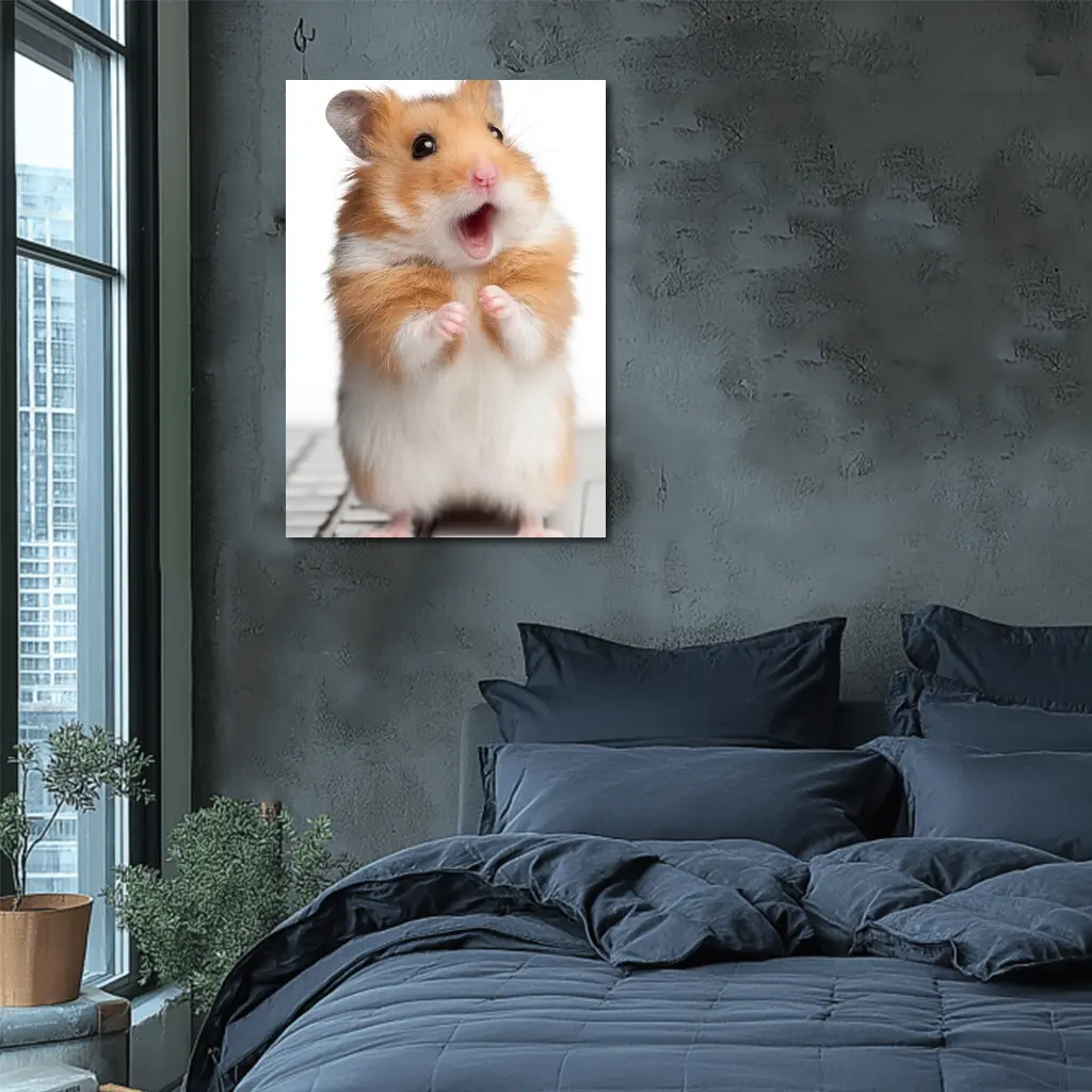 Surprised Hamster Standing On Keyboard White – Wall Art