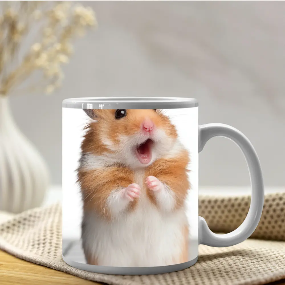 Surprised Hamster Standing On Keyboard White – Mugs