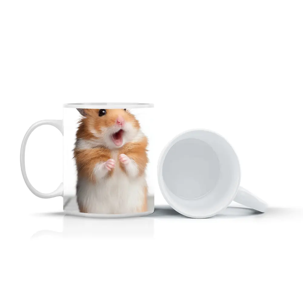 Surprised Hamster Standing On Keyboard White – Mugs