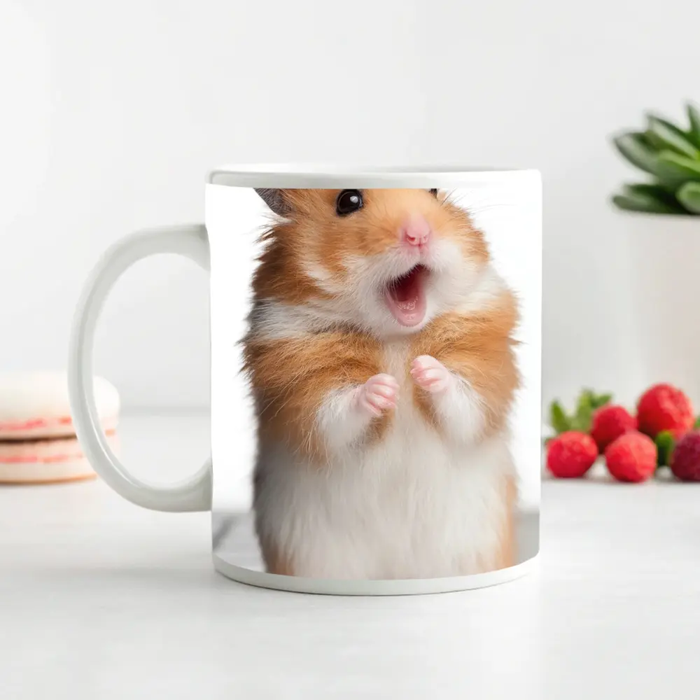 Surprised Hamster Standing On Keyboard White – Mugs