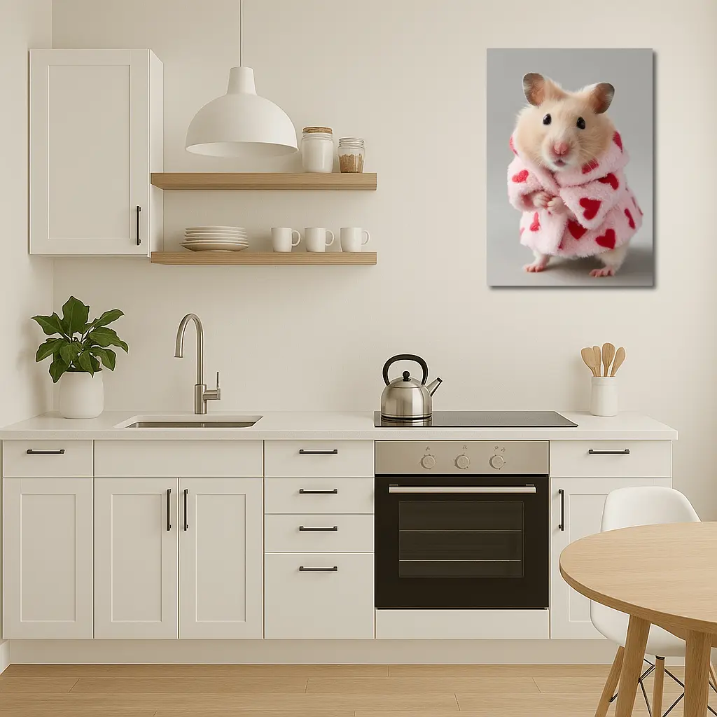Cute Hamster Wearing Pink Heart Robe – Wall Art