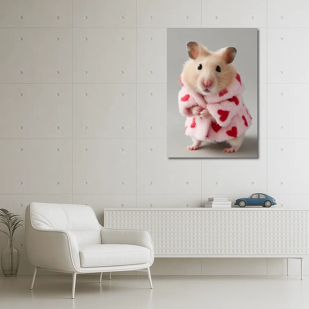 Cute Hamster Wearing Pink Heart Robe – Wall Art