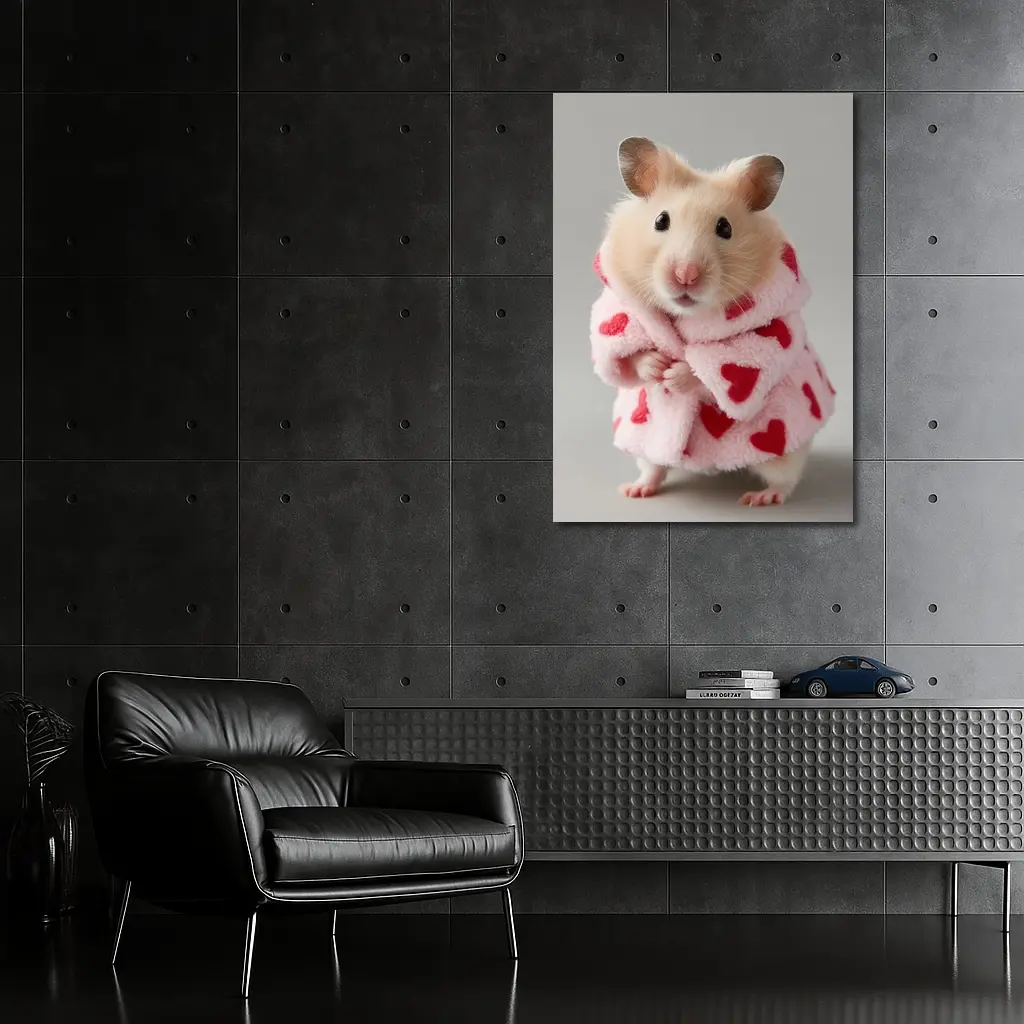 Cute Hamster Wearing Pink Heart Robe – Wall Art