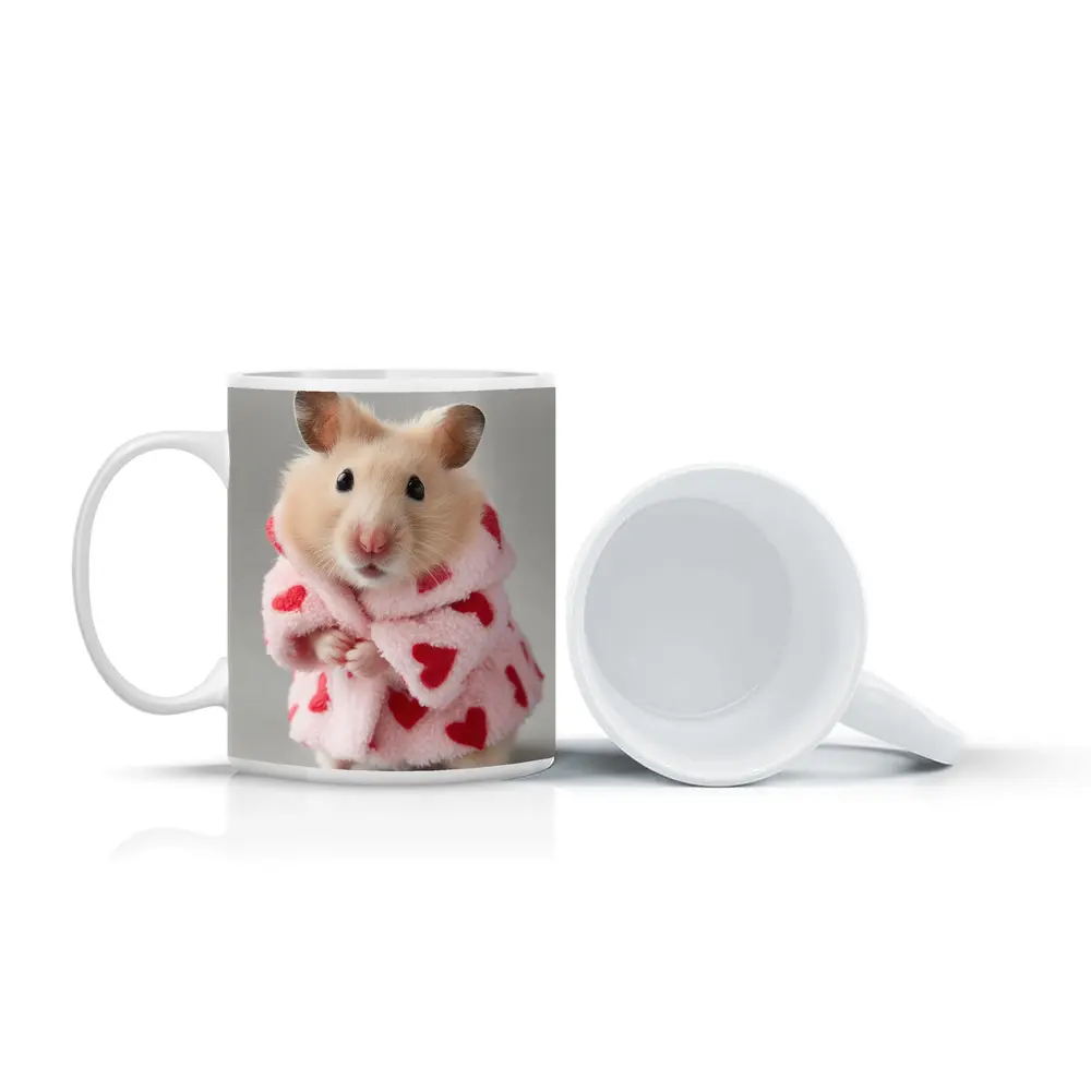 Cute Hamster Wearing Pink Heart Robe – Mugs