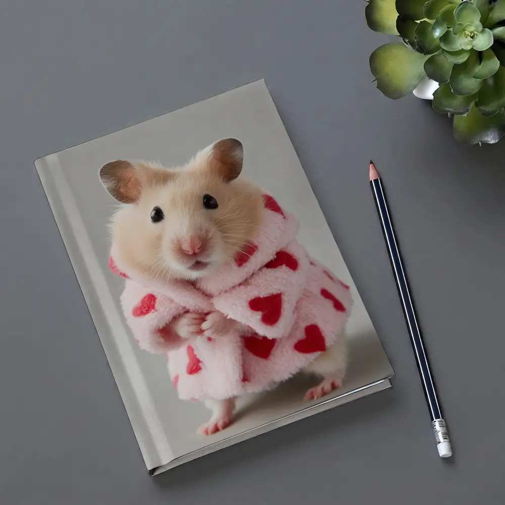 Cute Hamster Wearing Pink Heart Robe – Notebooks