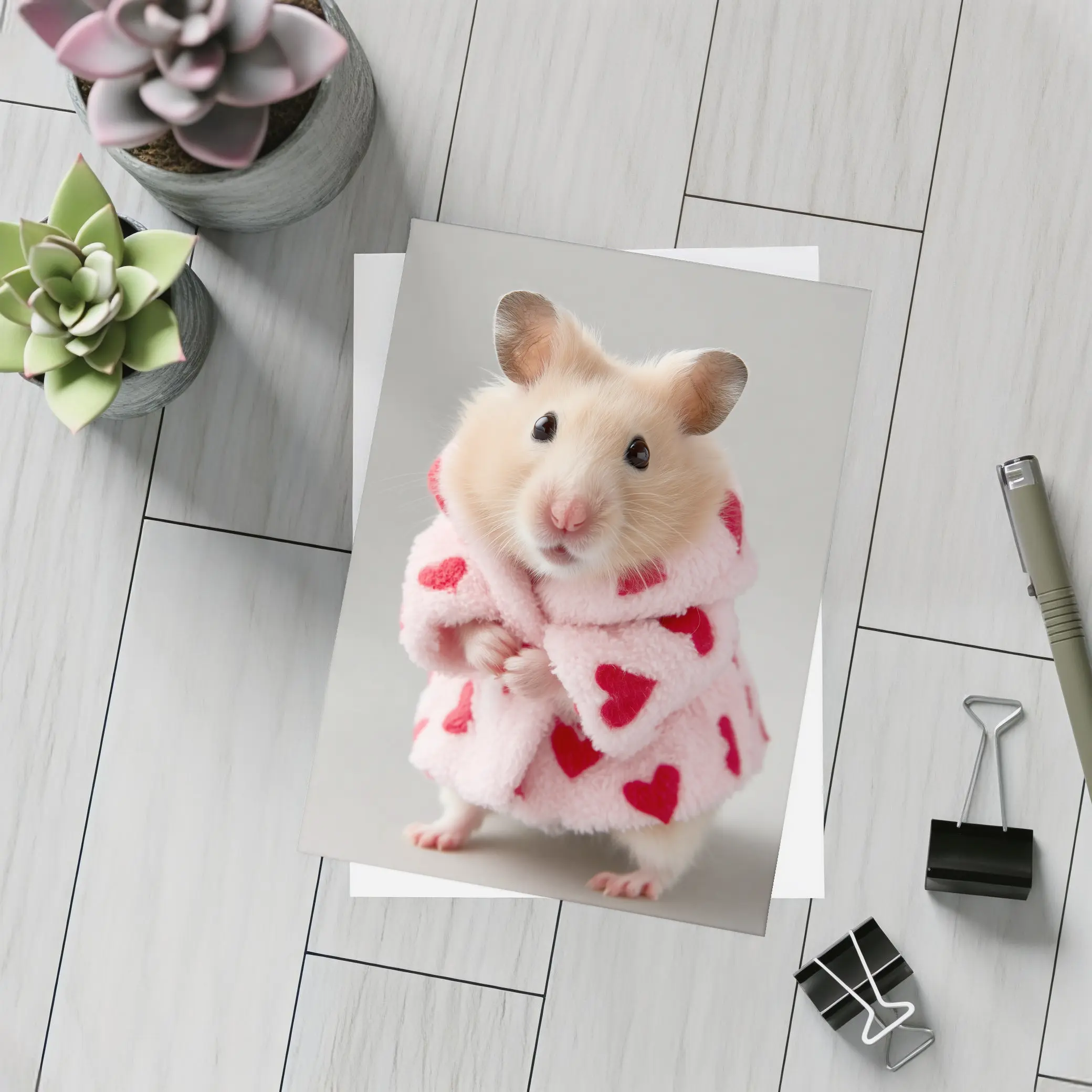 Cute Hamster Wearing Pink Heart Robe – Postcards