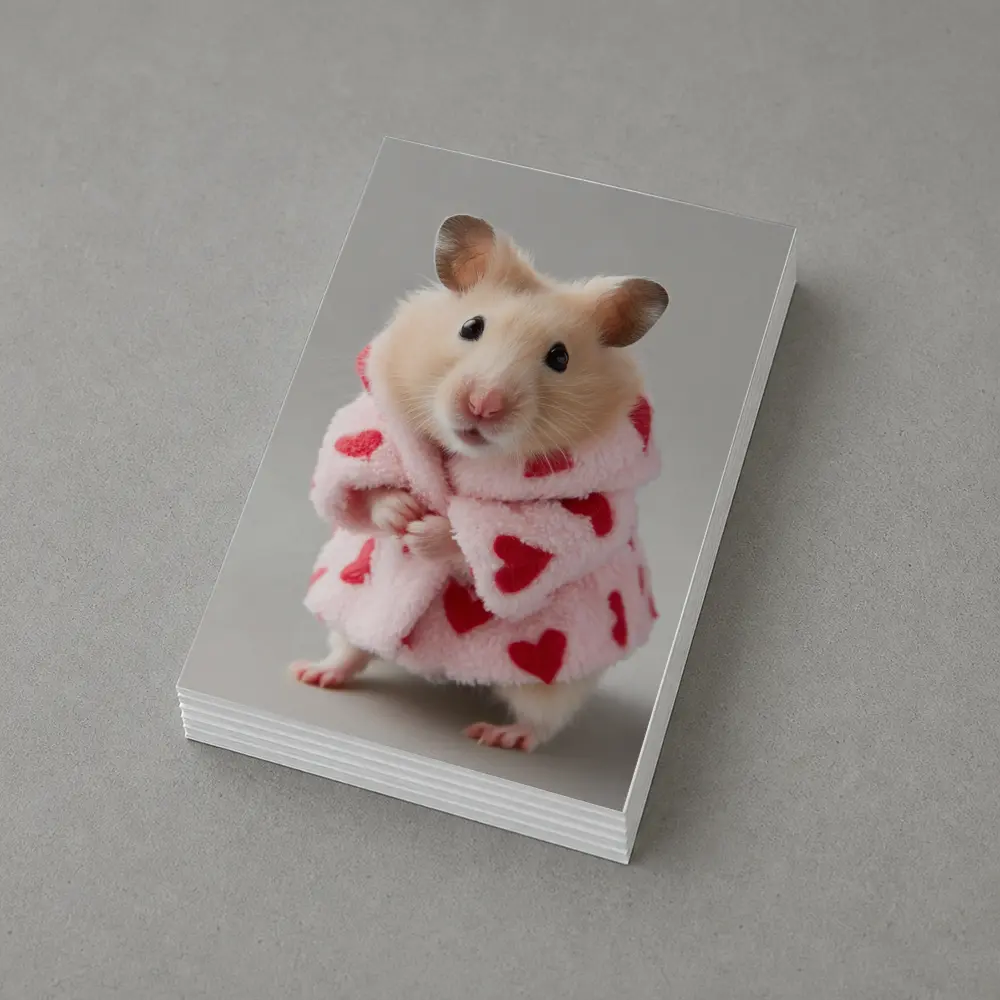 Cute Hamster Wearing Pink Heart Robe – Postcards