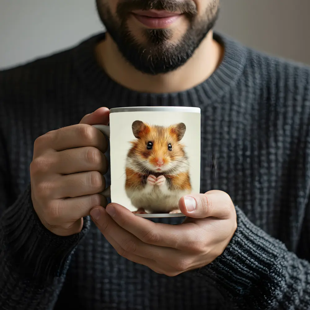 Syrian Hamster Portrait On White Background – Mugs