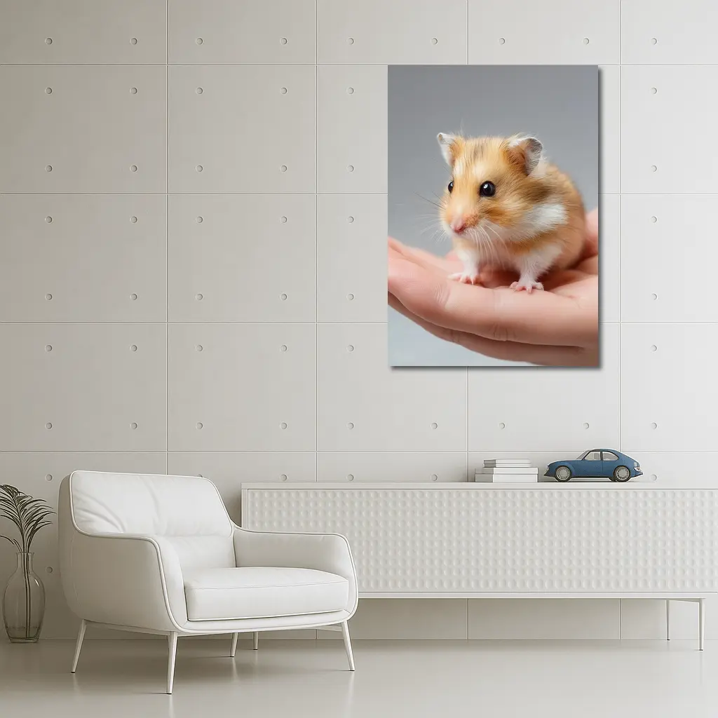 Cute Hamster Sitting On Human Hand – Wall Art