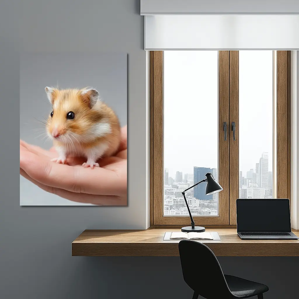Cute Hamster Sitting On Human Hand – Wall Art