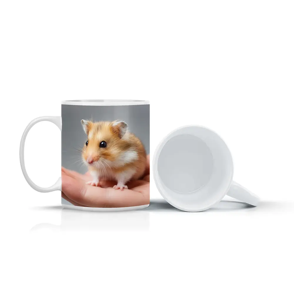 Cute Hamster Sitting On Human Hand – Mugs