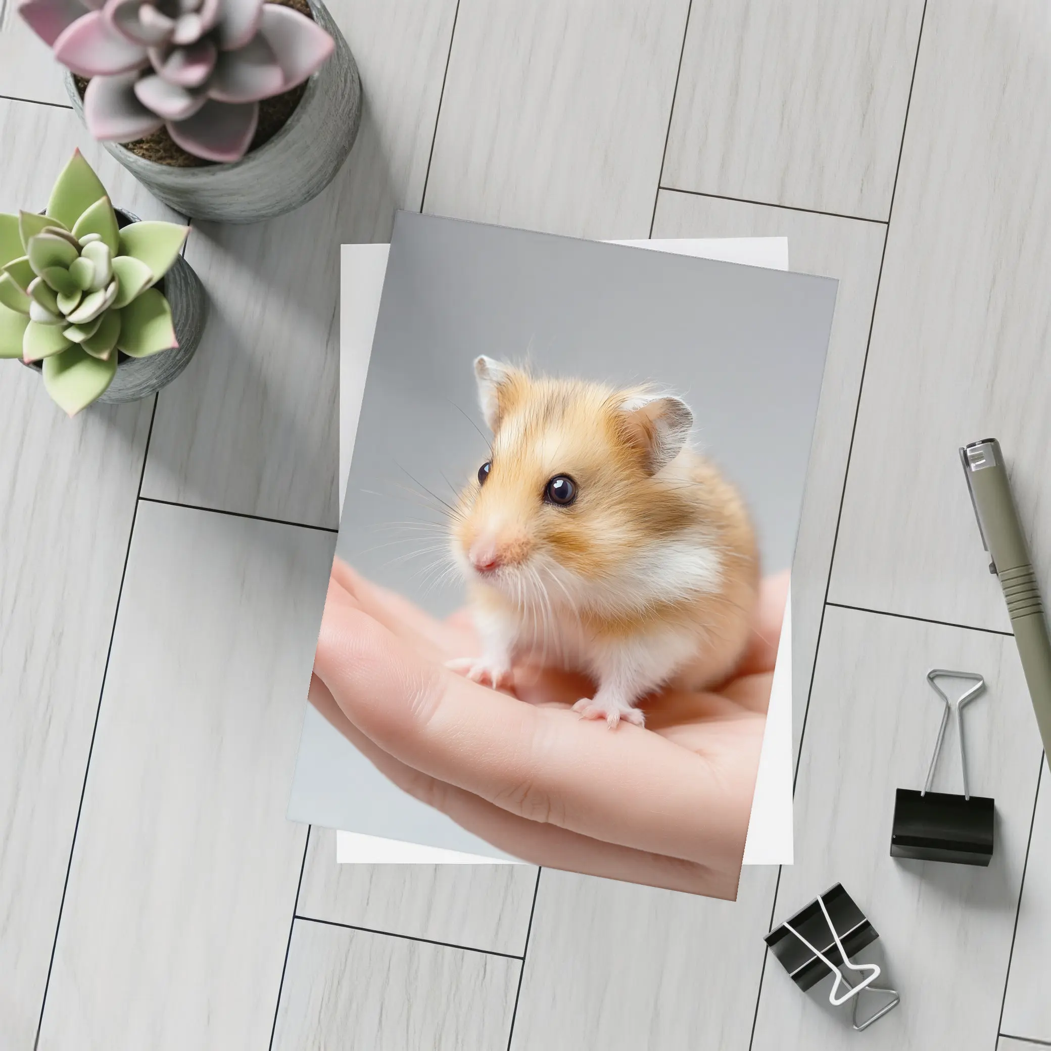 Cute Hamster Sitting On Human Hand – Postcards