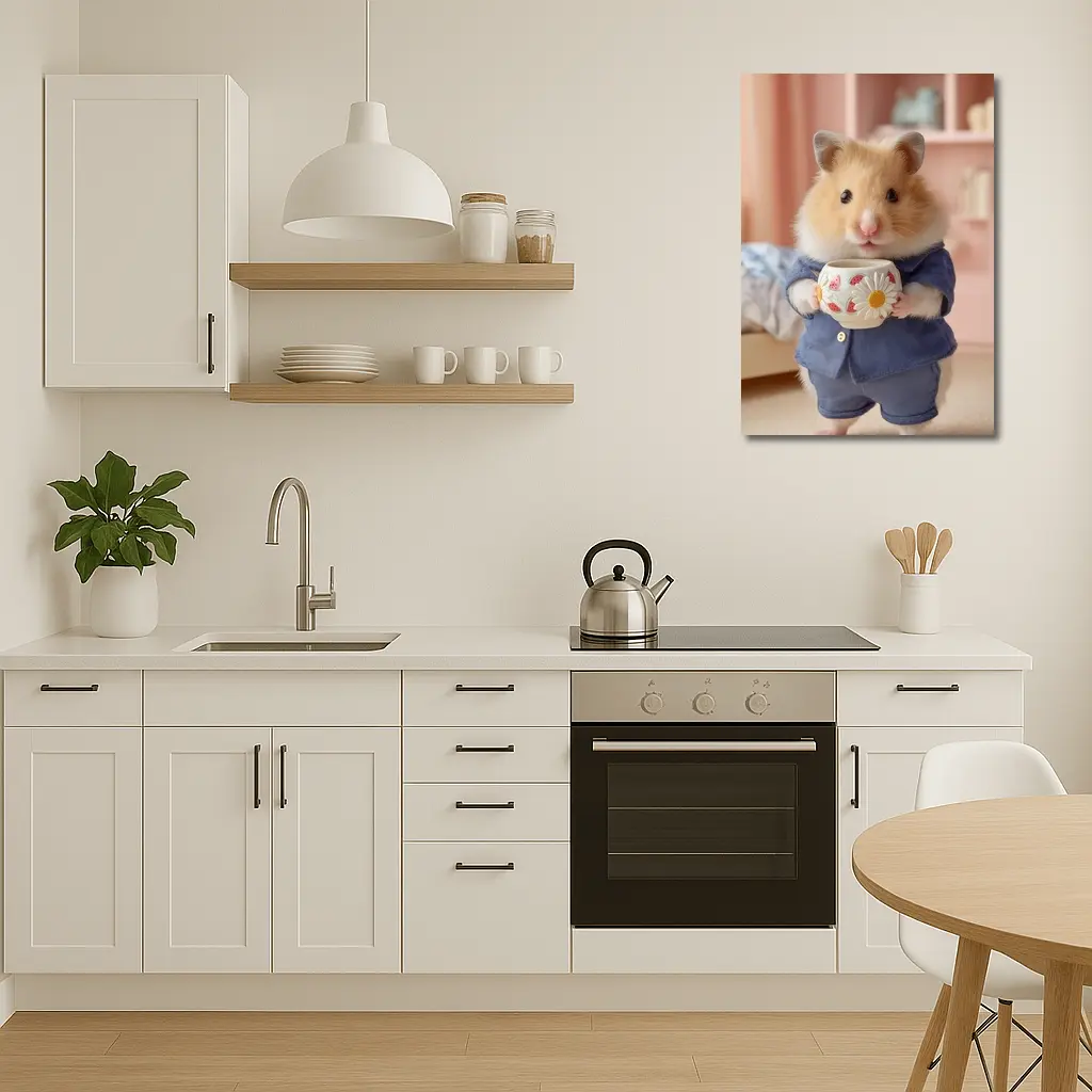 Hamster Wearing Blue Outfit Holding Cup – Wall Art