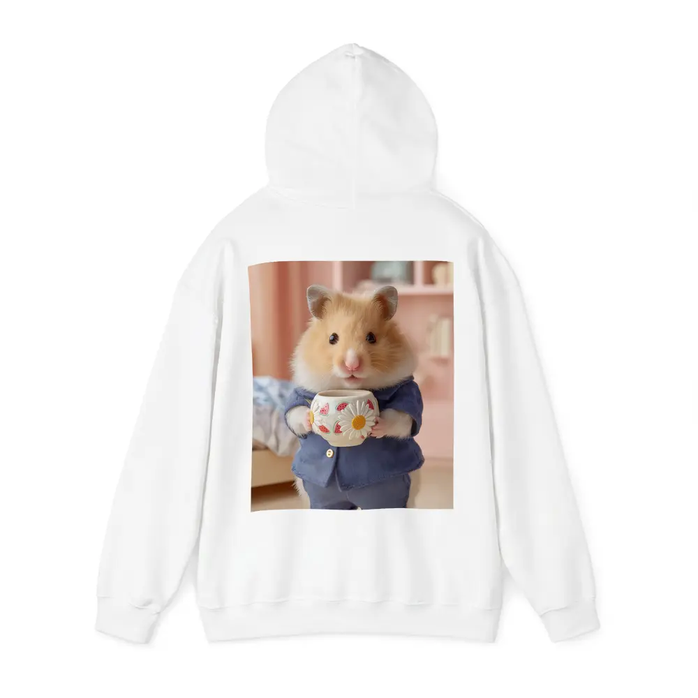 Hamster Wearing Blue Outfit Holding Cup – Hoodies