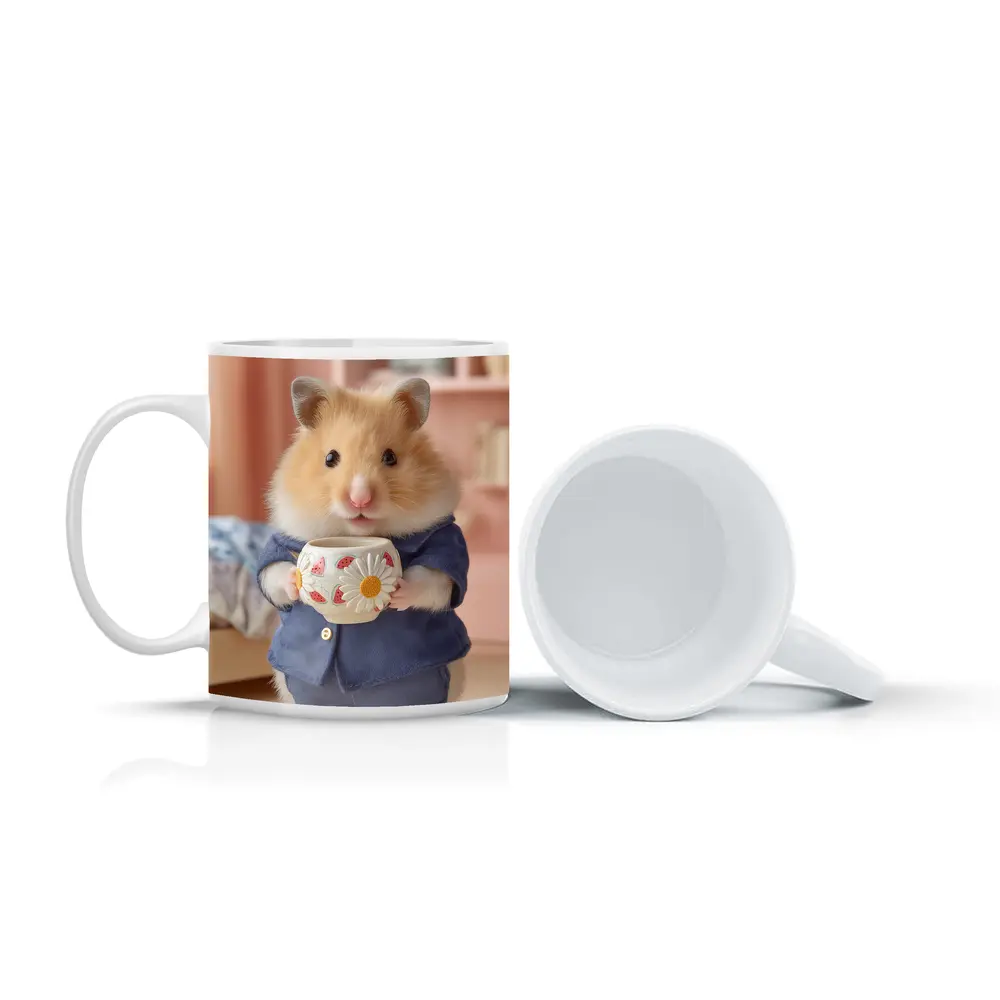 Hamster Wearing Blue Outfit Holding Cup – Mugs