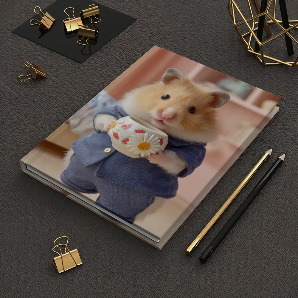 Hamster Wearing Blue Outfit Holding Cup – Notebooks