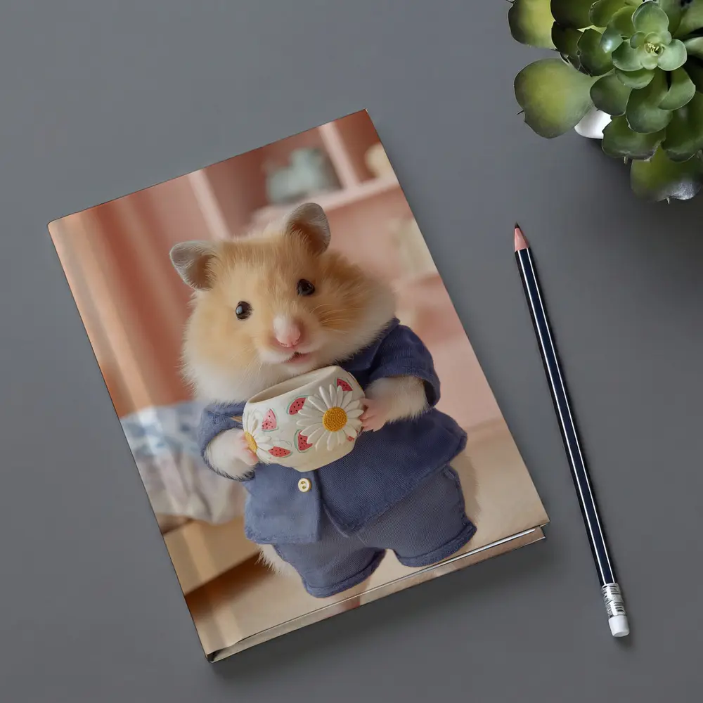 Hamster Wearing Blue Outfit Holding Cup – Notebooks