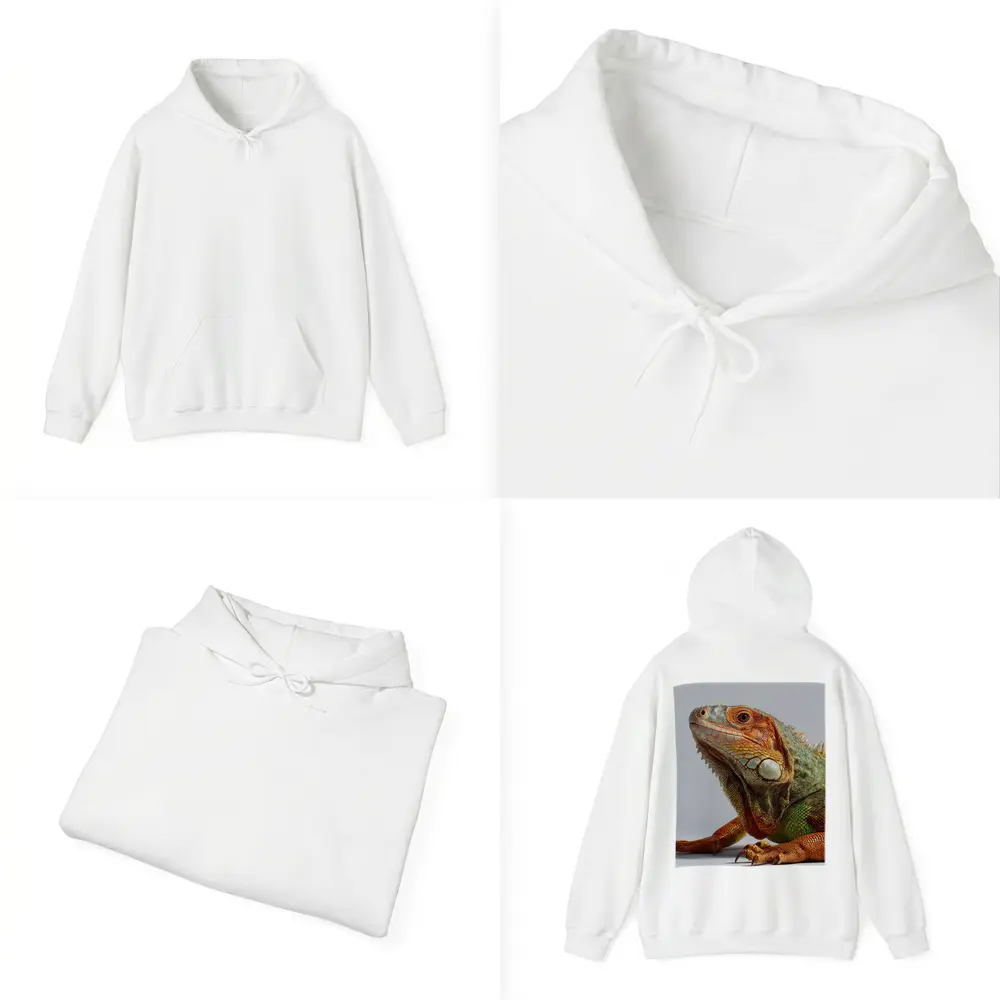 Green Iguana Close Up Gray Background – Hoodies