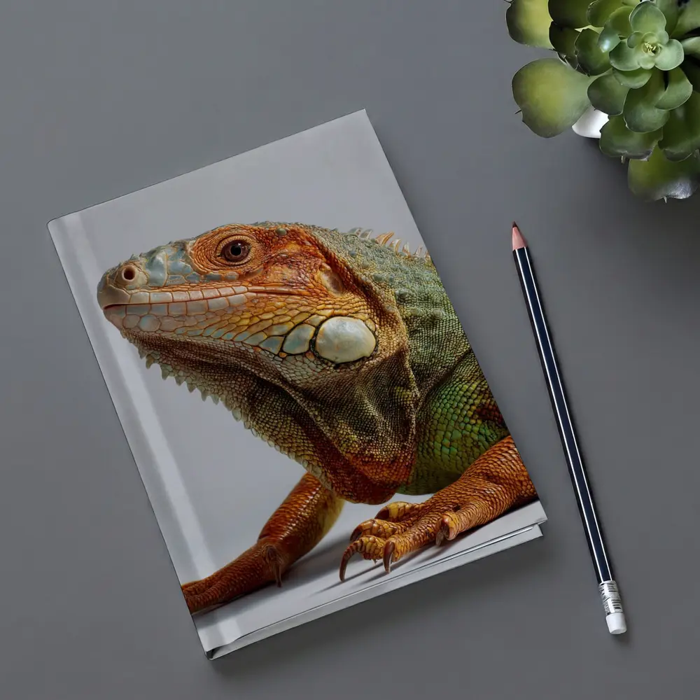 Green Iguana Close Up Gray Background – Notebooks