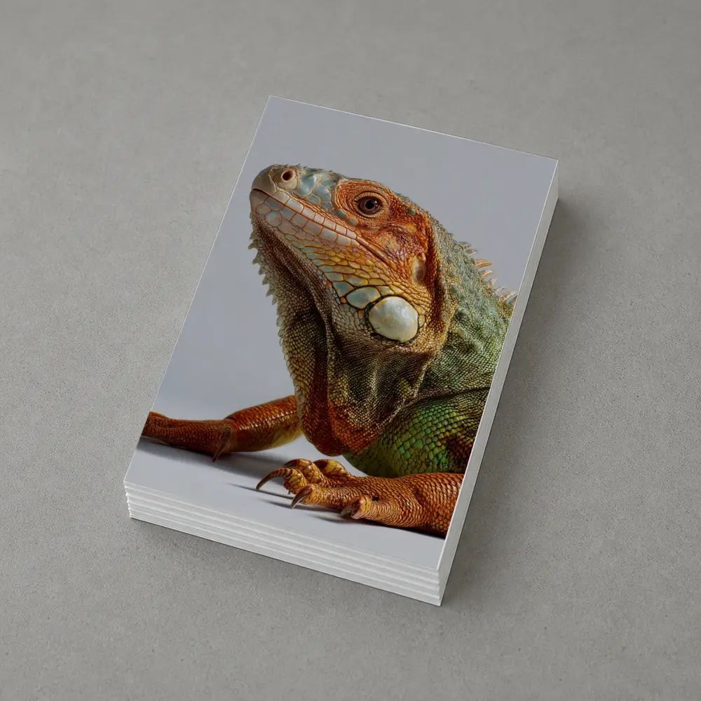 Green Iguana Close Up Gray Background – Postcards