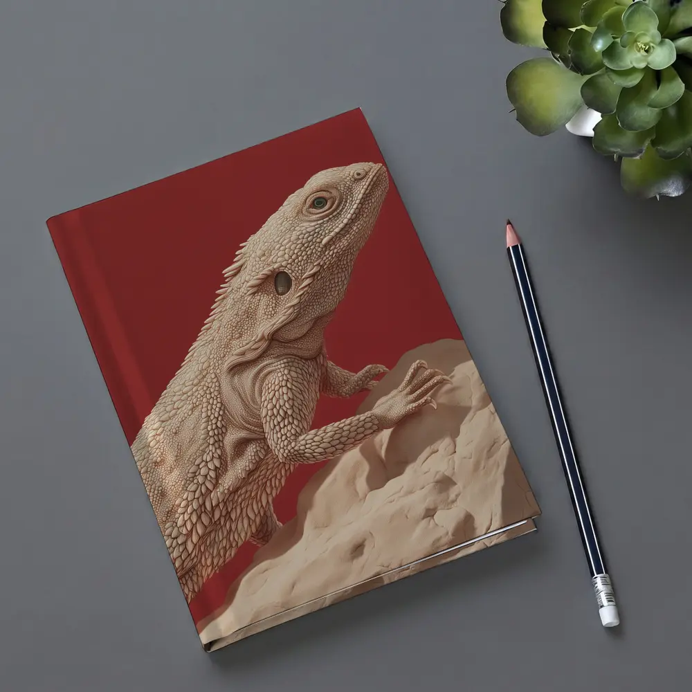 Bearded Dragon Lizard On Red Background – Notebooks
