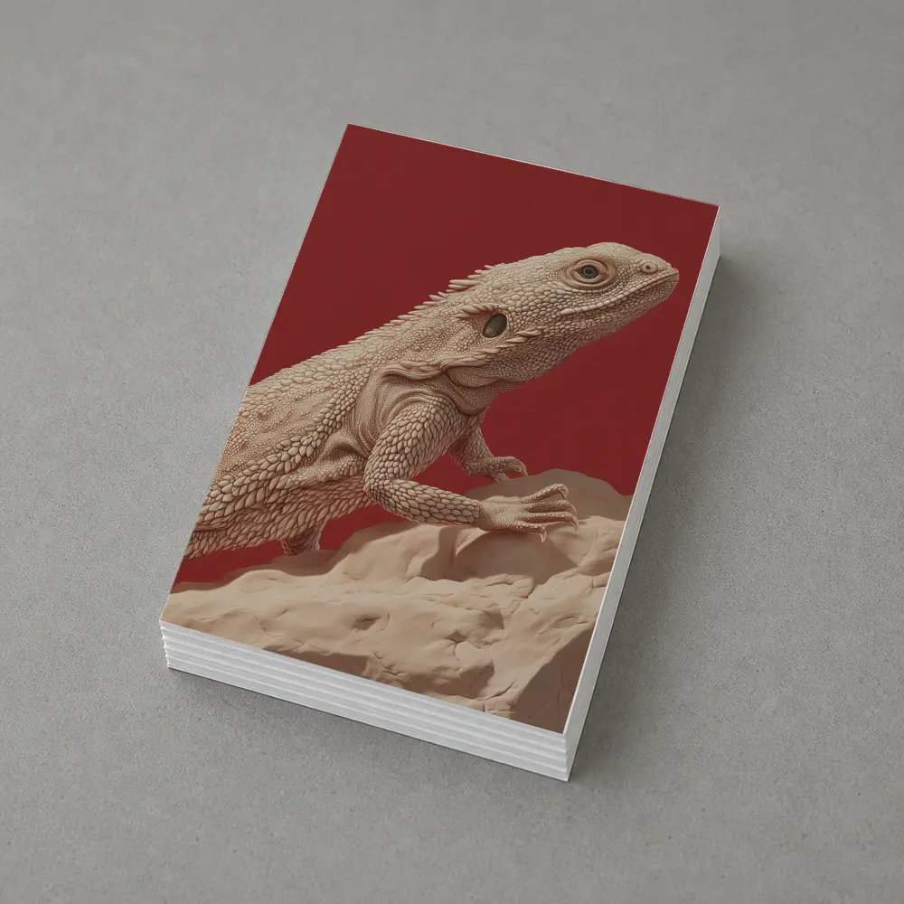Bearded Dragon Lizard On Red Background – Postcards