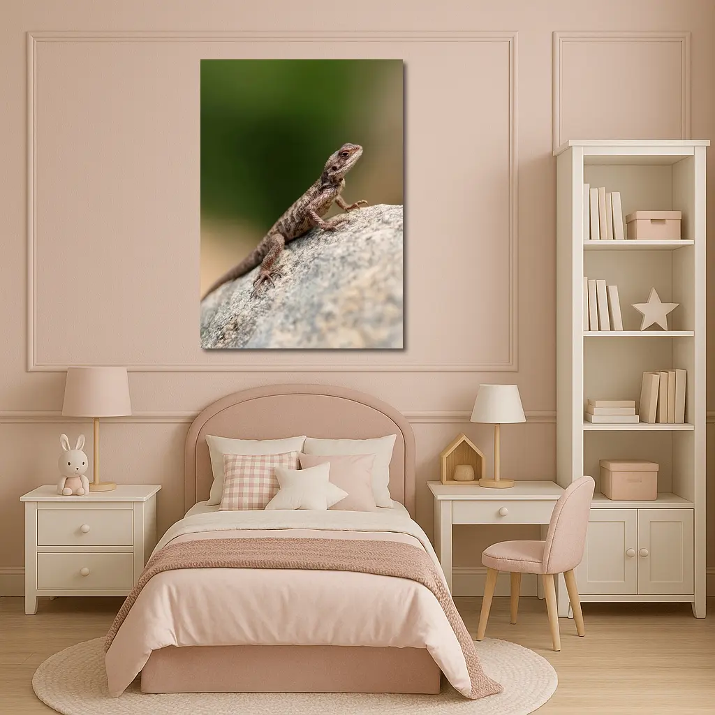 Brown Lizard Perched On Rock Outdoors – Wall Art