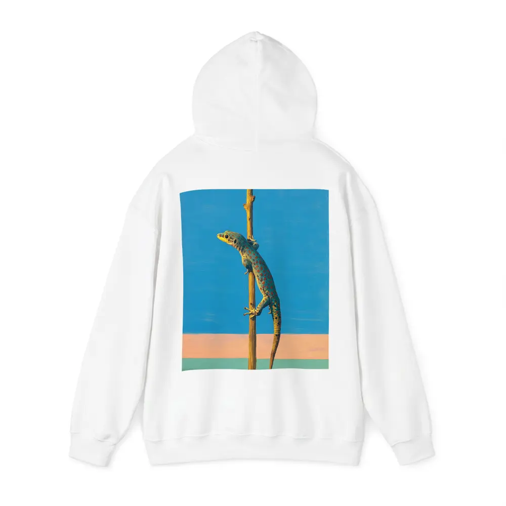 Gecko Climbing Stick Blue Minimalist Background – Hoodies