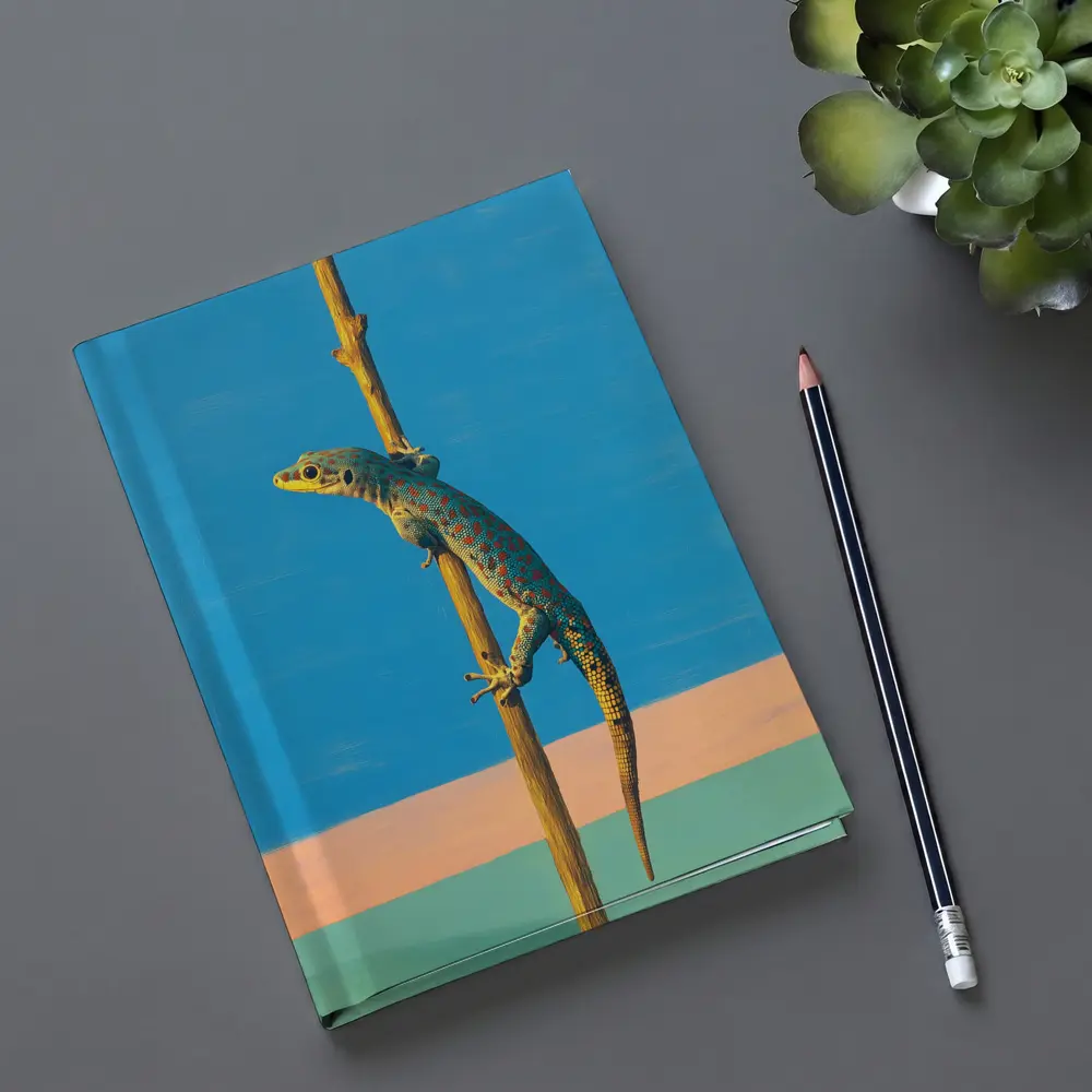 Gecko Climbing Stick Blue Minimalist Background – Notebooks