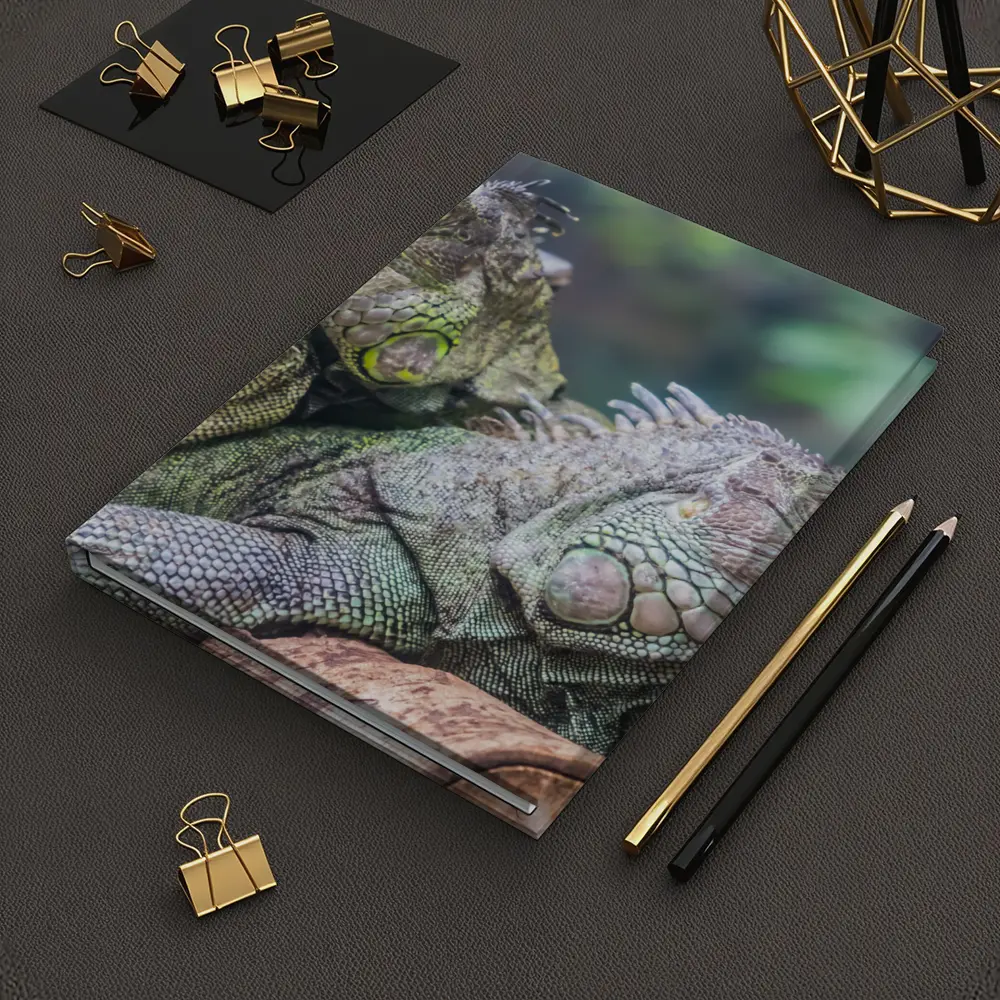 Two Green Iguanas Resting on Wood – Notebooks