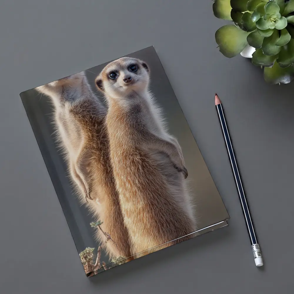 Two Meerkats Standing Alert Desert Background – Notebooks