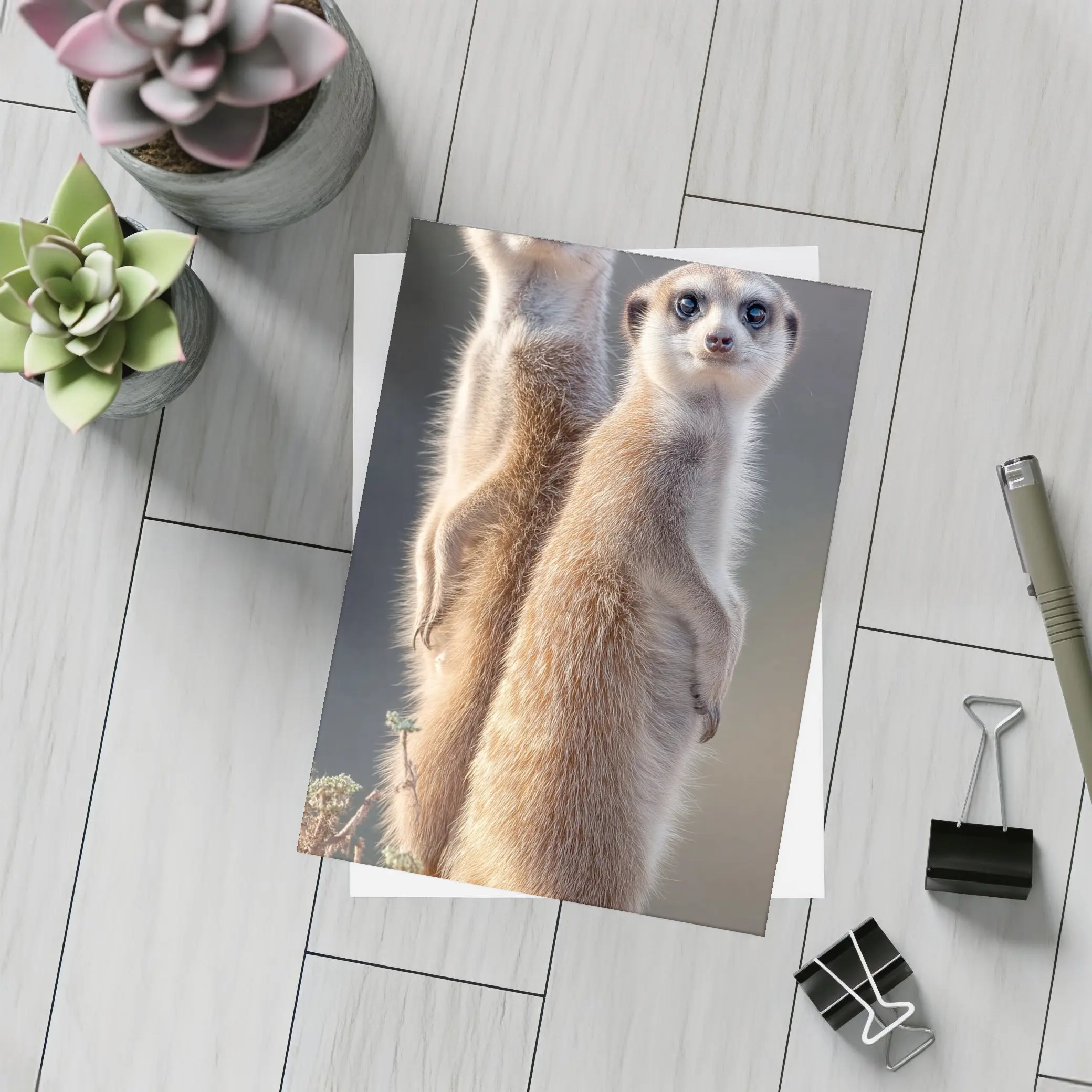 Two Meerkats Standing Alert Desert Background – Postcards