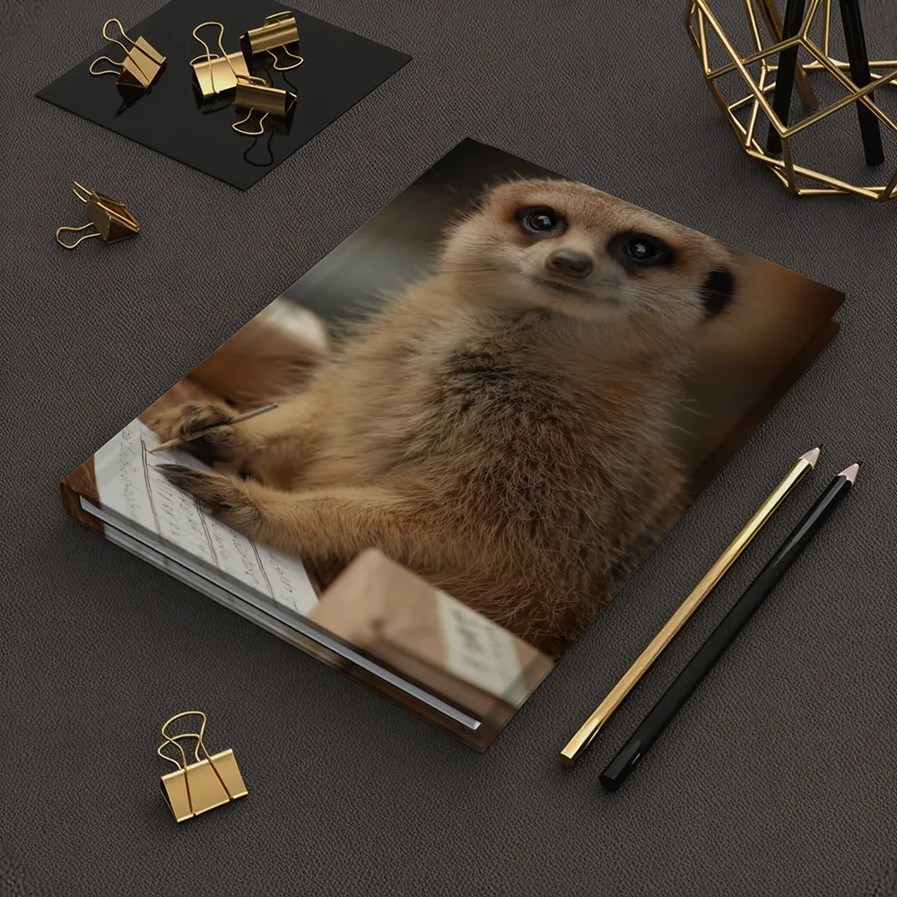 Meerkat Writing Notes On Wooden Desk – Notebooks