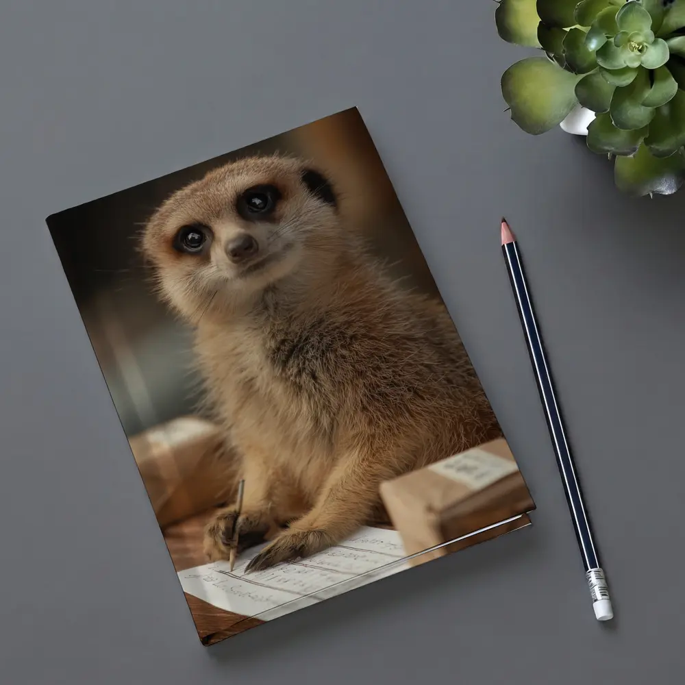 Meerkat Writing Notes On Wooden Desk – Notebooks