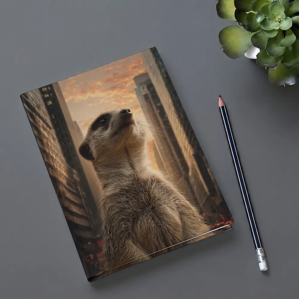 Meerkat Standing Tall City Skyline Sunset – Notebooks