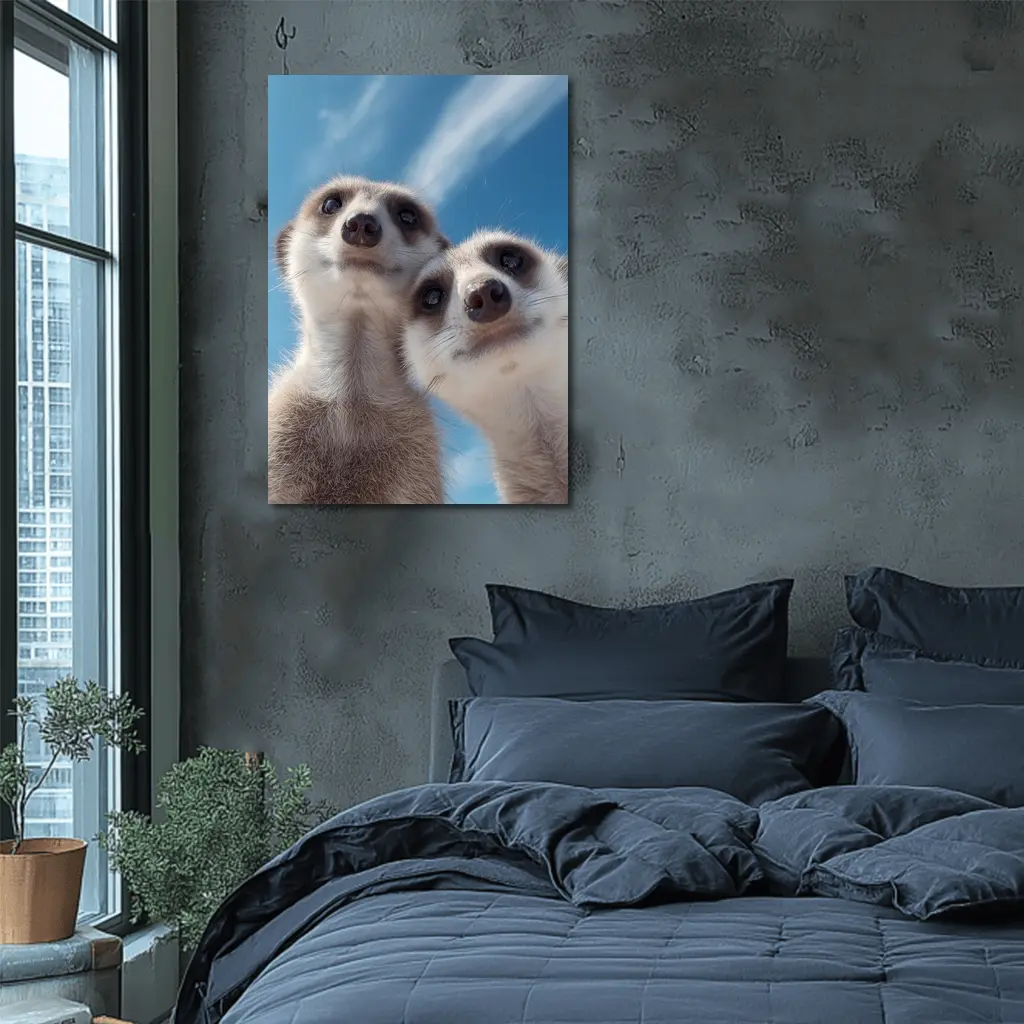 Two Meerkats Looking Up Blue Sky – Wall Art