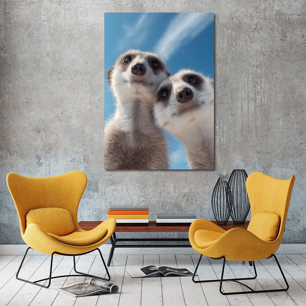 Two Meerkats Looking Up Blue Sky – Wall Art