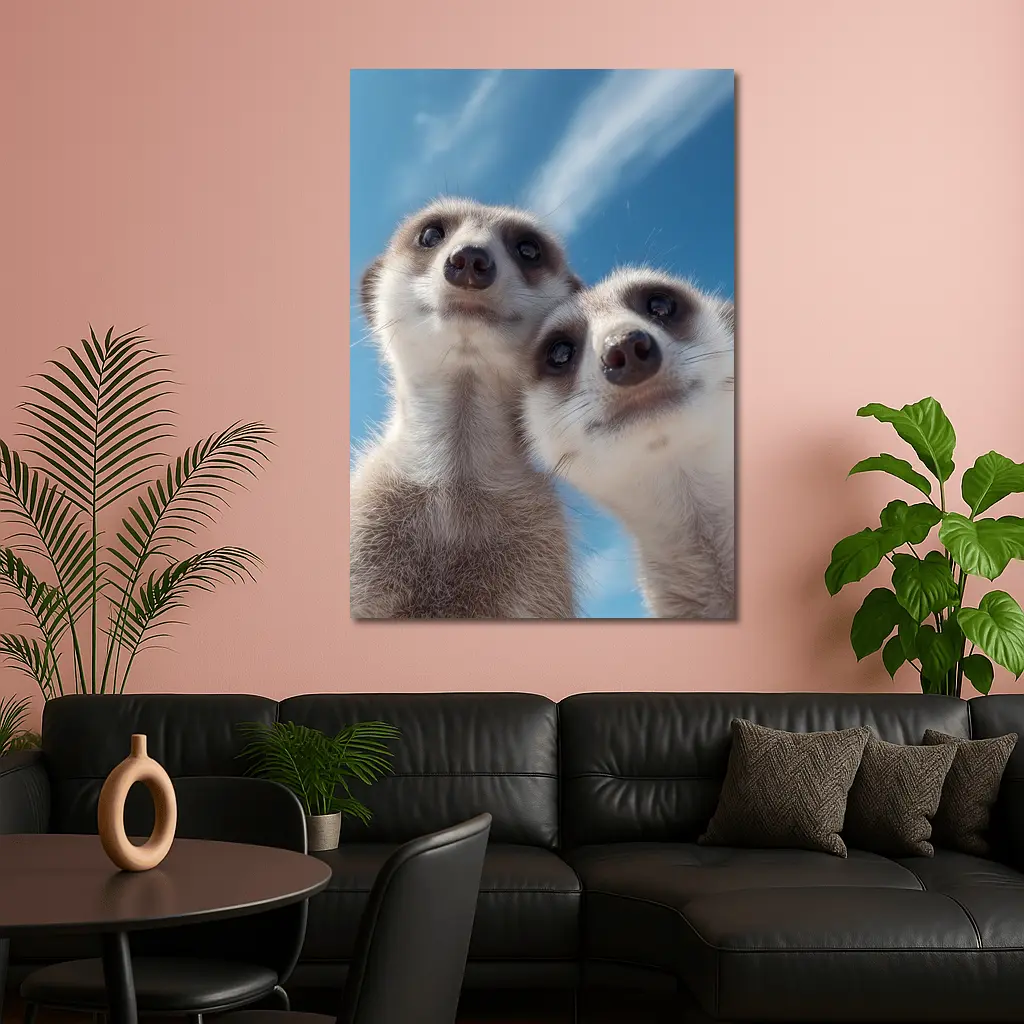 Two Meerkats Looking Up Blue Sky – Wall Art