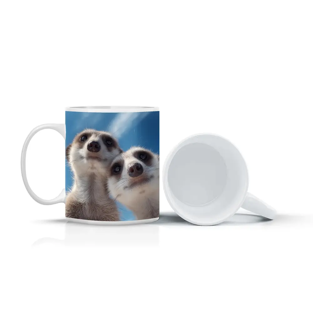 Two Meerkats Looking Up Blue Sky – Mugs