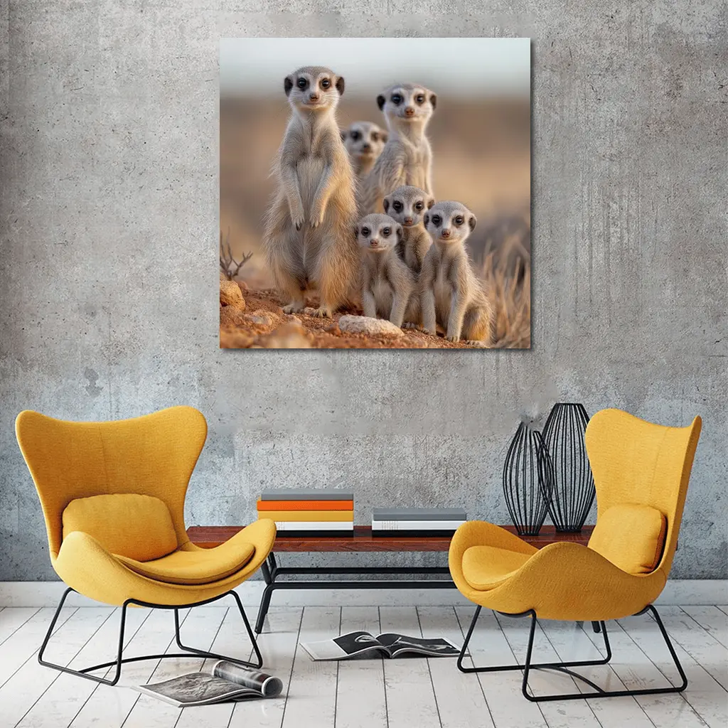 Meerkat Family Group Desert Sandy Landscape – Wall Art