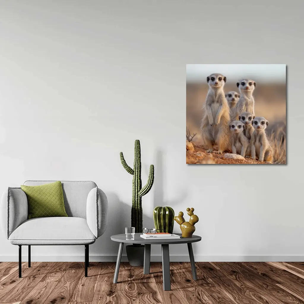 Meerkat Family Group Desert Sandy Landscape – Wall Art