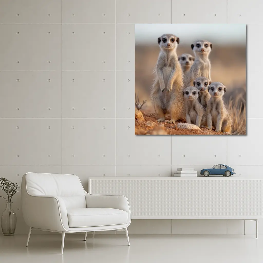 Meerkat Family Group Desert Sandy Landscape – Wall Art
