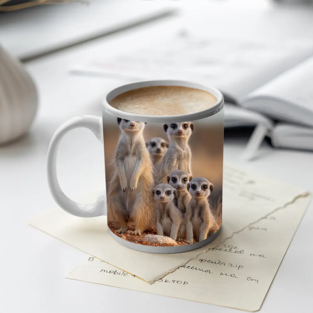 Meerkat Family Group Desert Sandy Landscape – Mugs