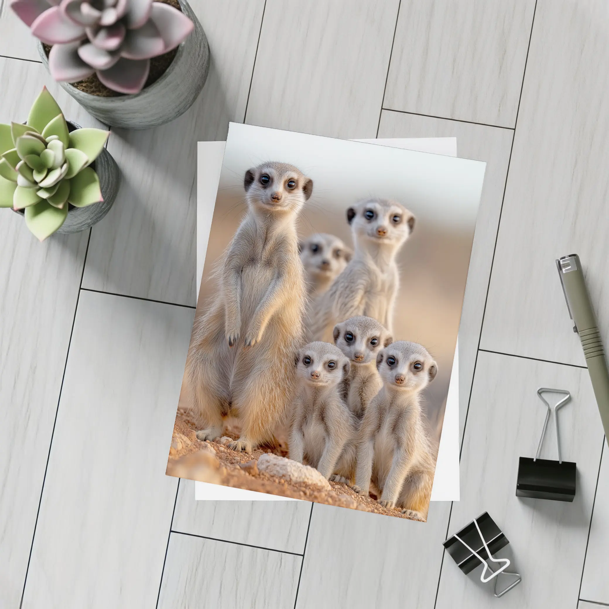Meerkat Family Group Desert Sandy Landscape – Postcards
