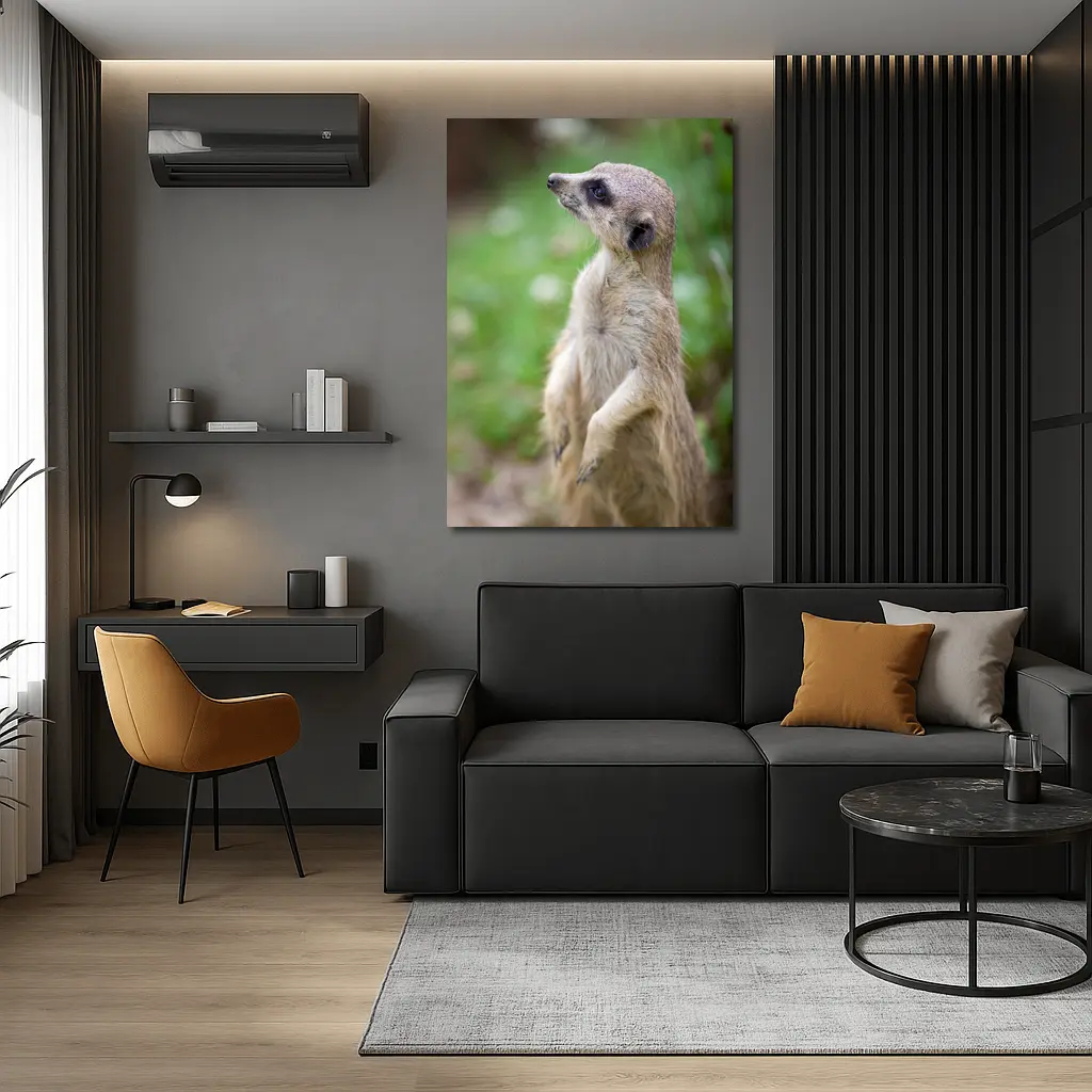 Meerkat Standing Alert Green Nature Background – Wall Art