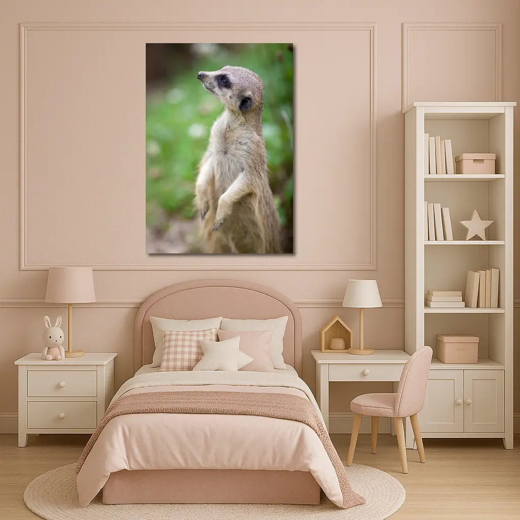 Meerkat Standing Alert Green Nature Background – Wall Art