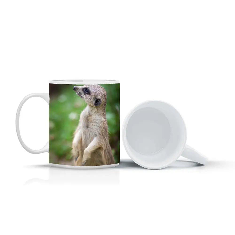 Meerkat Standing Alert Green Nature Background – Mugs