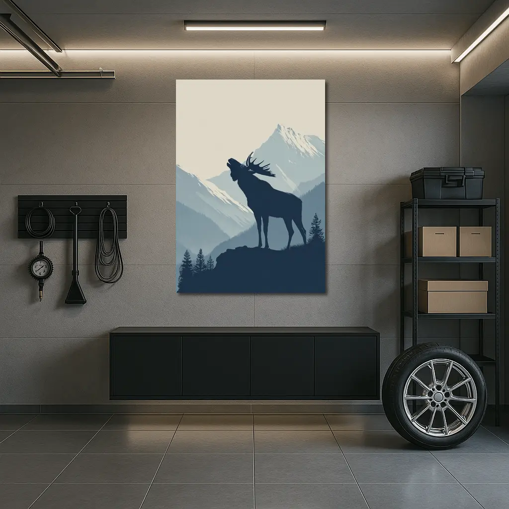 Moose Silhouette Howling Mountain Forest Landscape – Wall Art