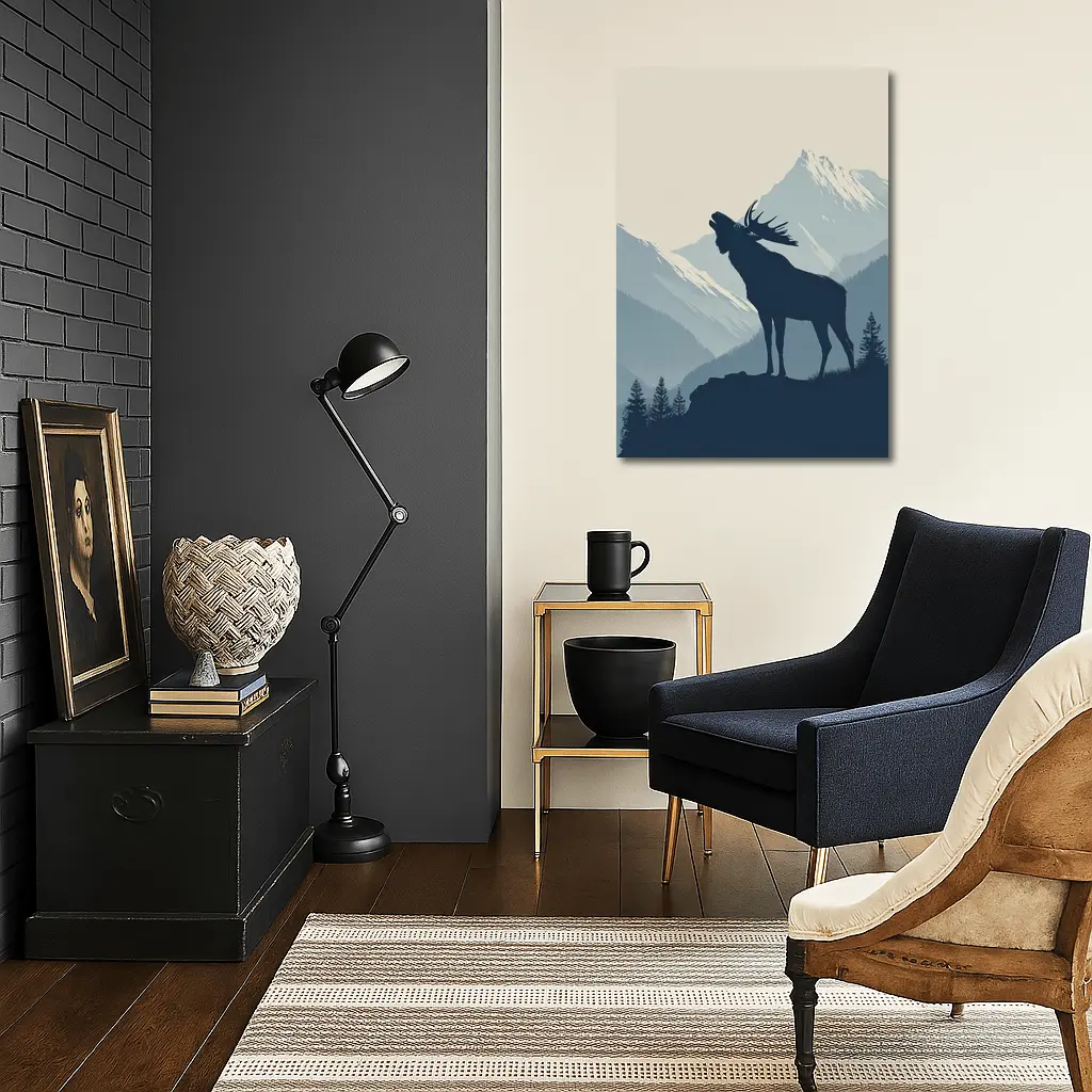 Moose Silhouette Howling Mountain Forest Landscape – Wall Art